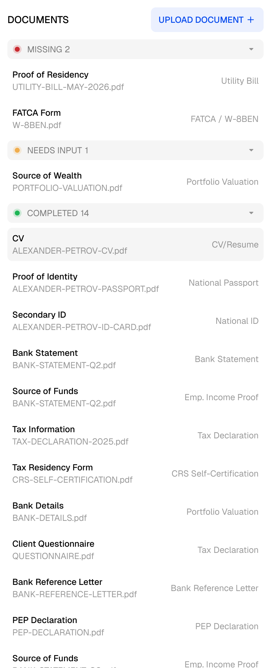 Actarius client dossier interface
